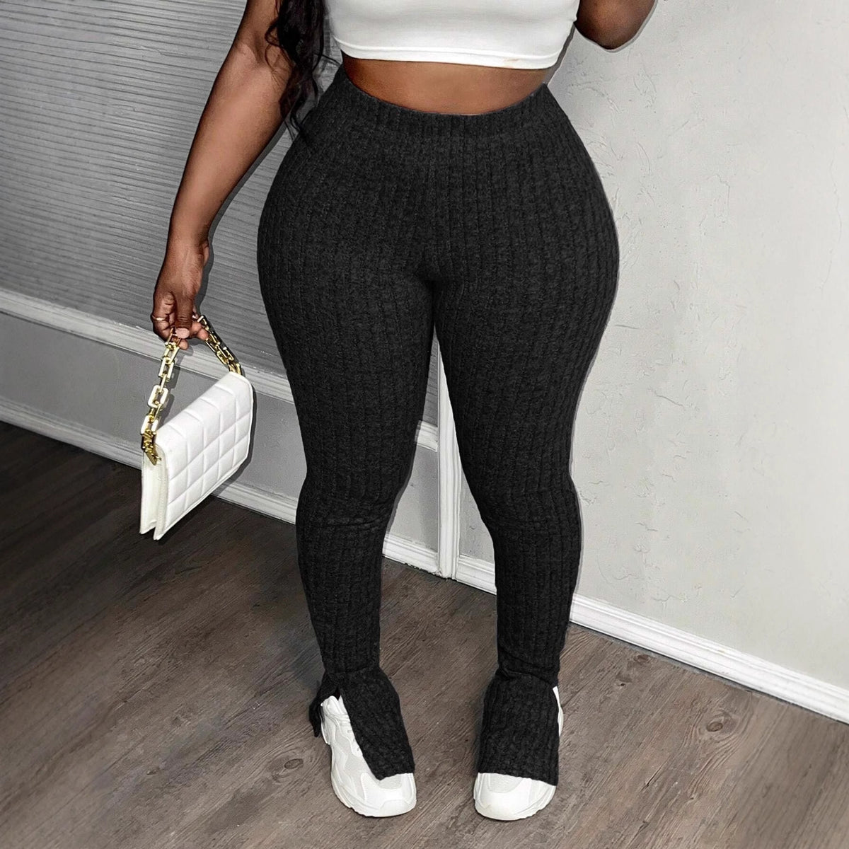 Leggings Flare com Cintura Subida e Abertura Lateral