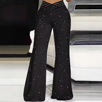 Pantaloni sportivi casual a vita alta alla moda, con paillettes, spacco, versatili e a zampa slim