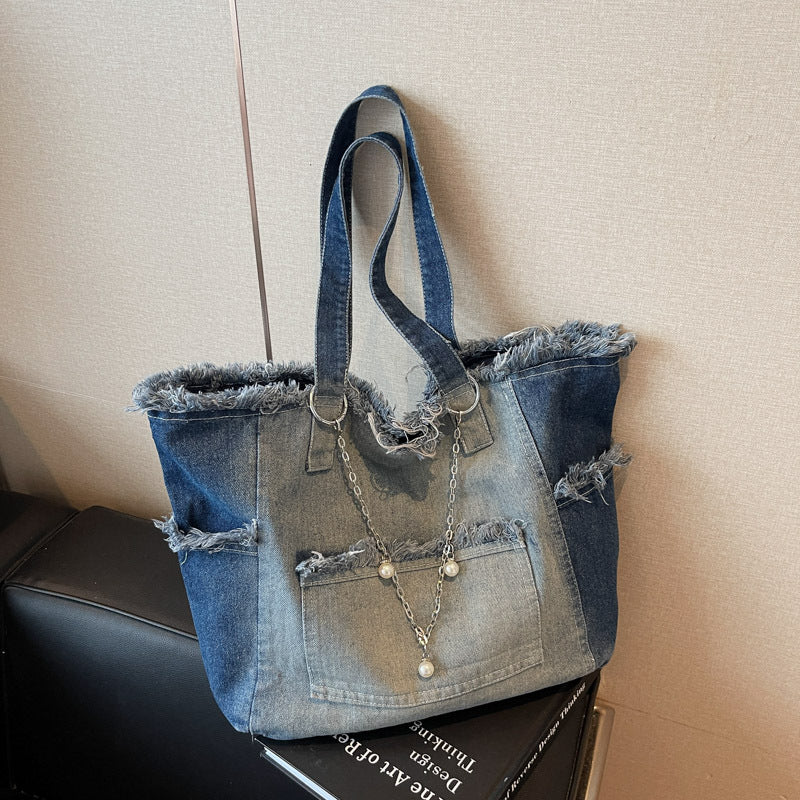 Versatile High-capacity Minimalist Ombre Denim Shoulder Bag