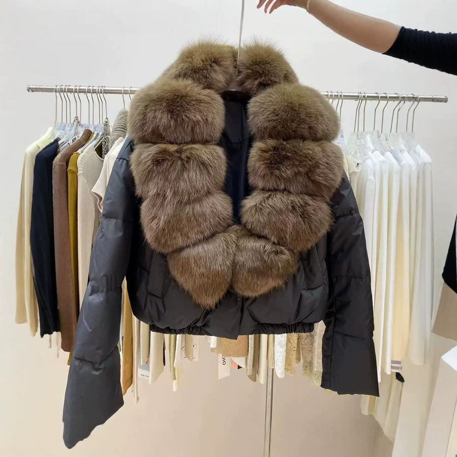 Women's Short Padded Winter Jacket with Fur Collar