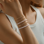 Classic -style Brass Square Bracelet with Diamond-studded Chain