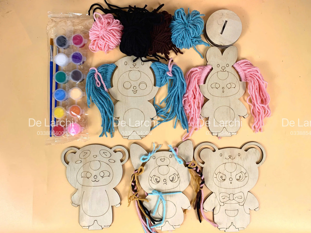 Wooden Teddy Bear Painting Craft Kit for Kids – DIY Folk Art Set