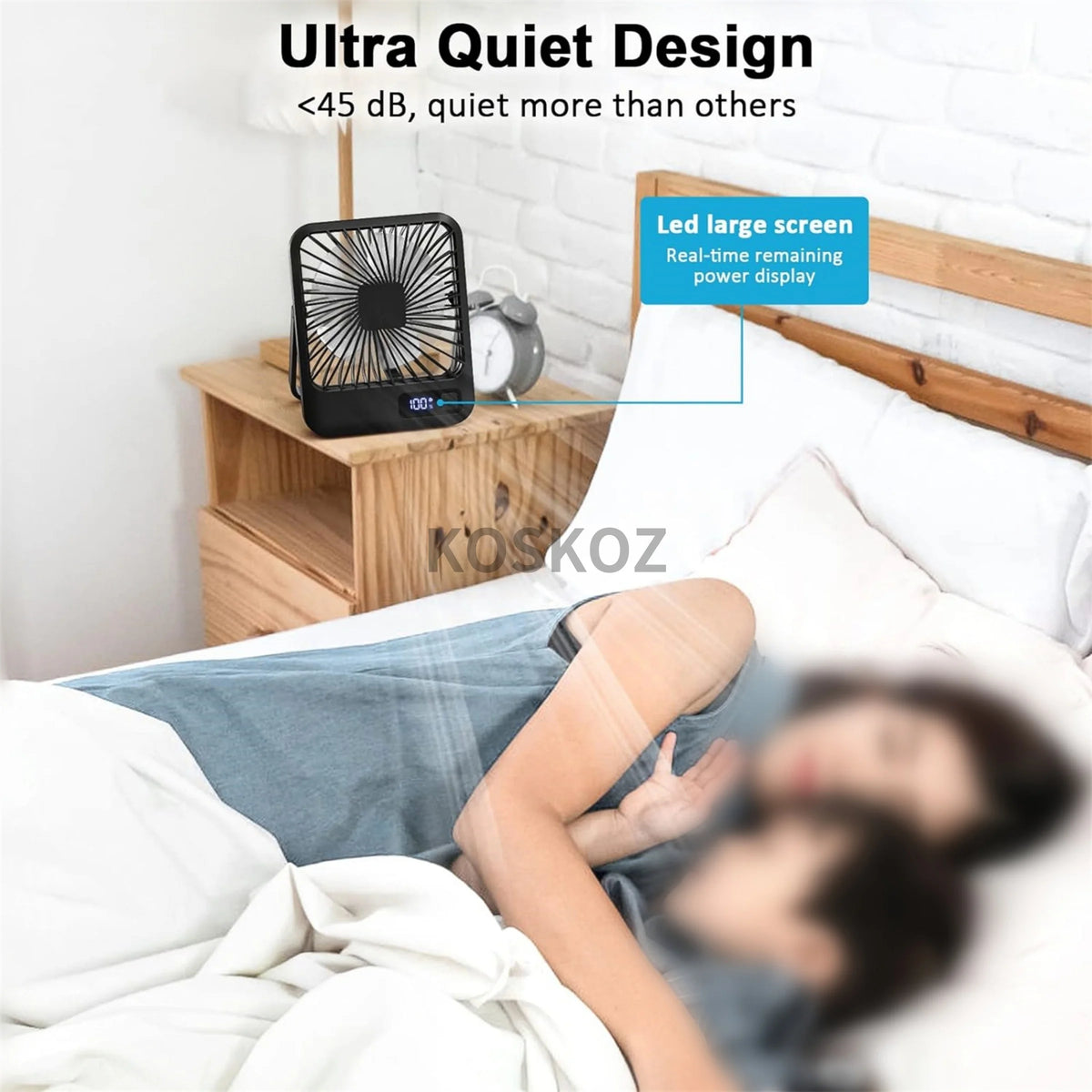 Folding Desk Fan with Power Display, 5 Speeds (USB Rechargeable)