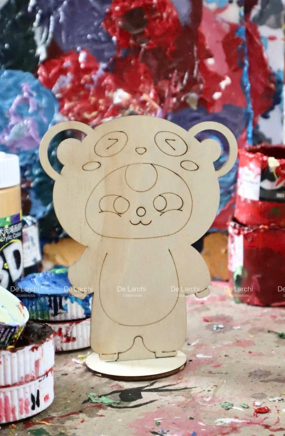 Wooden Teddy Bear Painting Craft Kit for Kids – DIY Folk Art Set
