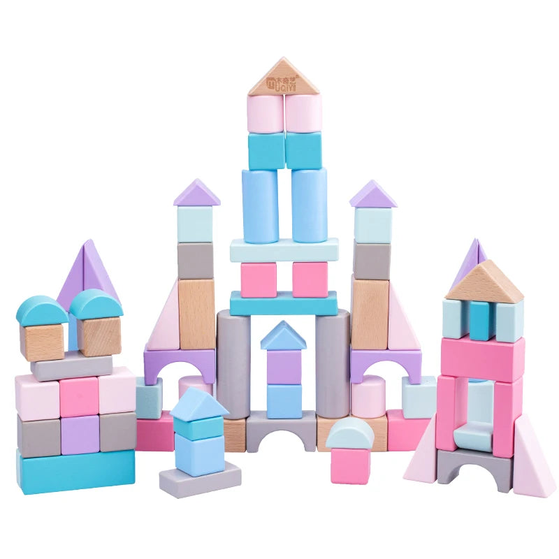Bamboo building blocks for toddlers natural Montessori stacking toy