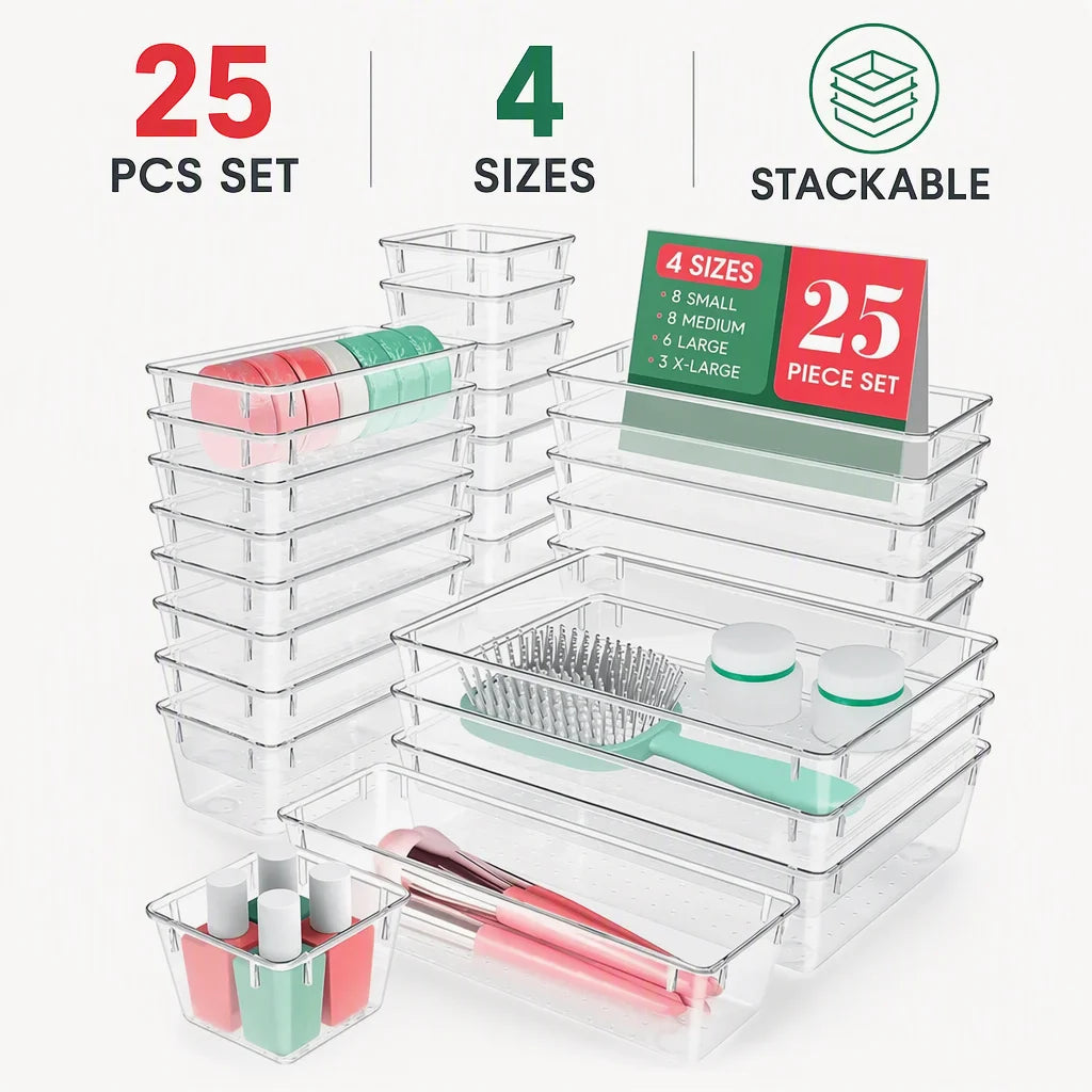 25-Piece Drawer Organizer Set — 4 Sizes