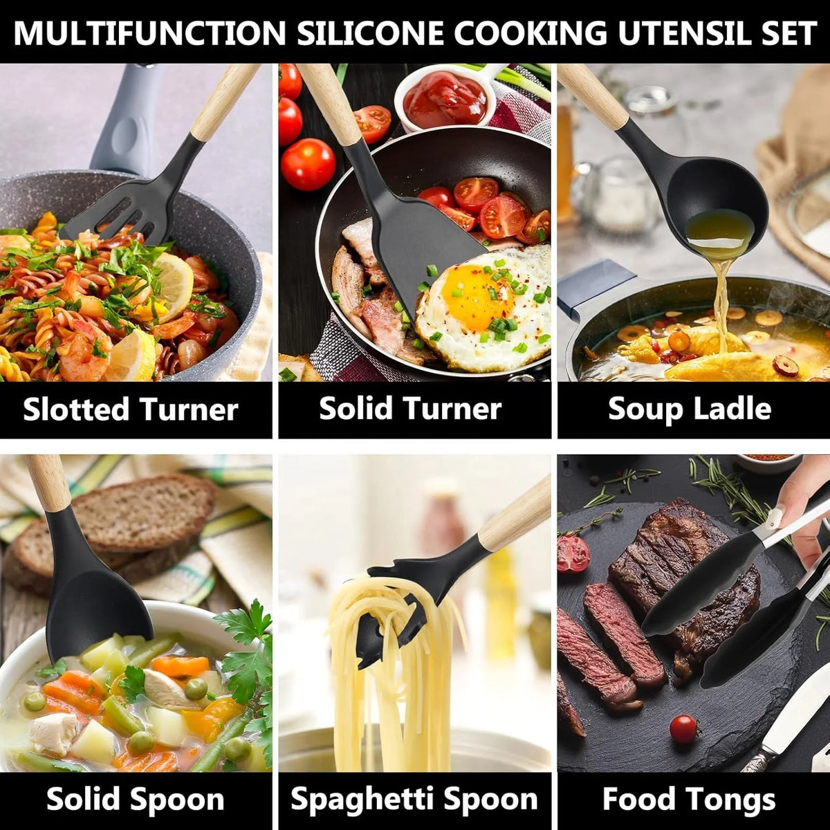 Wood-Handle 12-Piece Kitchen Utensil Set