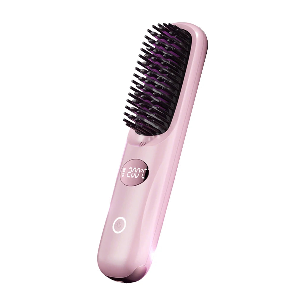 Ionic hair straightening brush with ceramic heated bristles for sleek, frizz-free straightening
