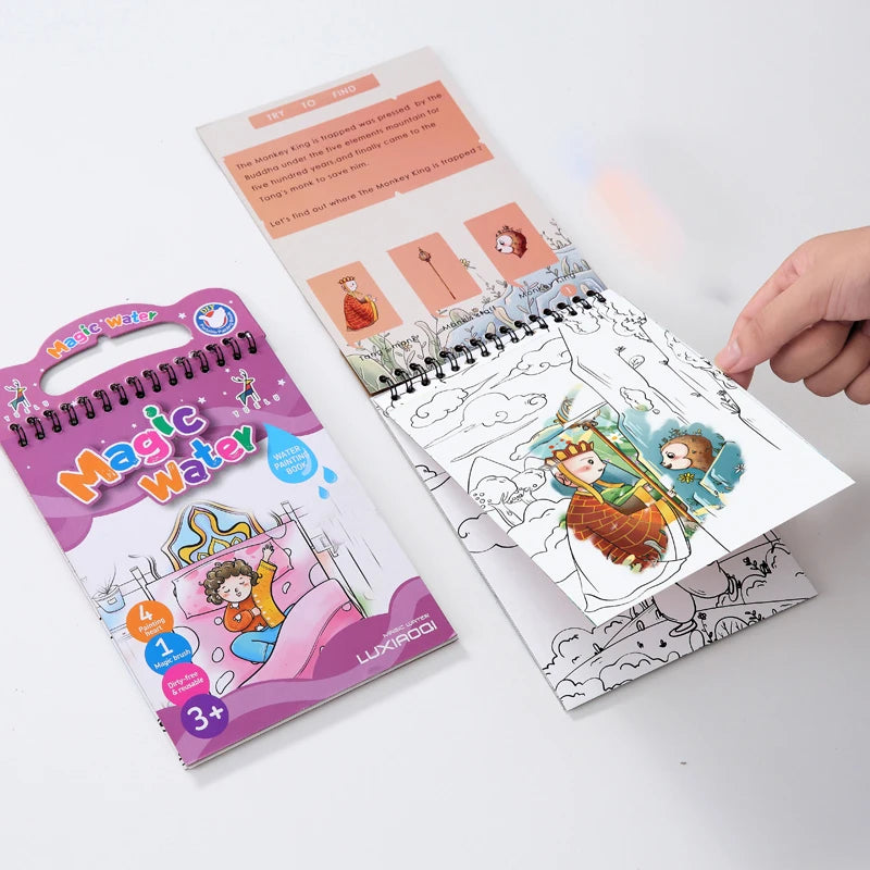 Reusable Water Reveal Coloring Book for Kids – Mess-Free Magic Water Painting Book