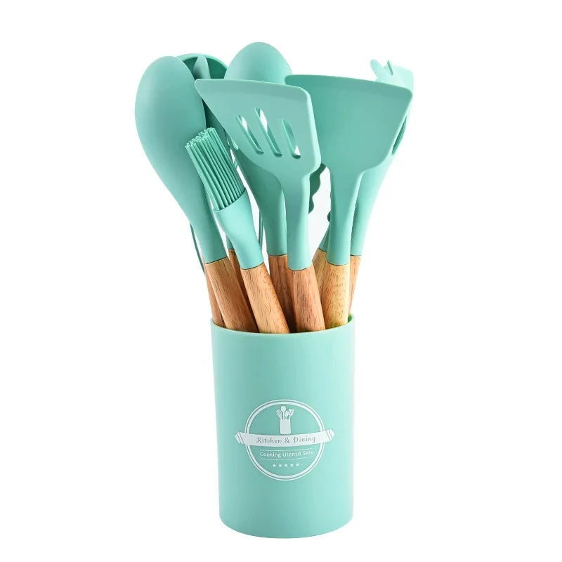 Wood-Handle 12-Piece Kitchen Utensil Set