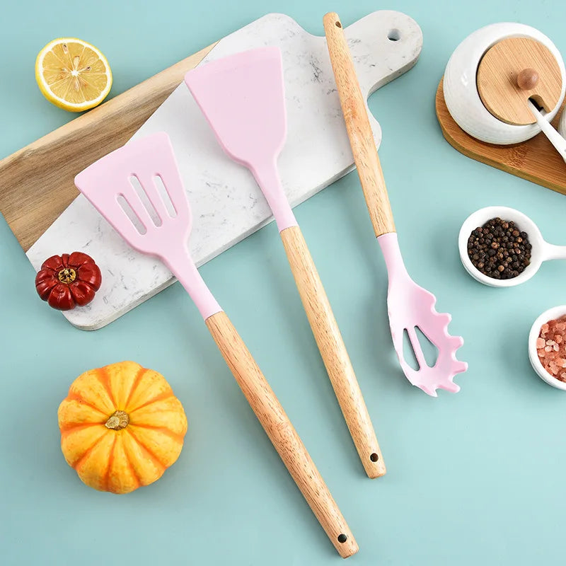 Wood-Handle 12-Piece Kitchen Utensil Set