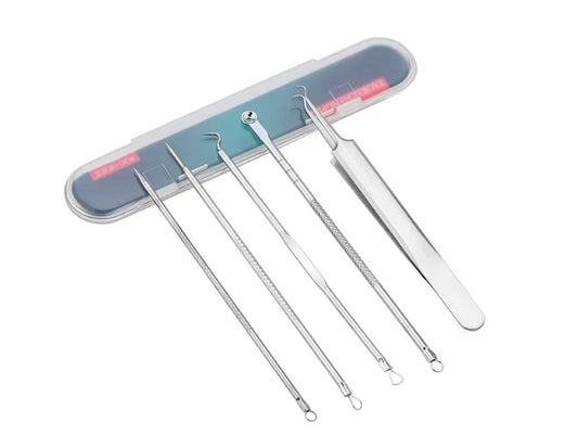 5-piece stainless steel blackhead remover and comedone extractor kit with dual-ended tools for pore care