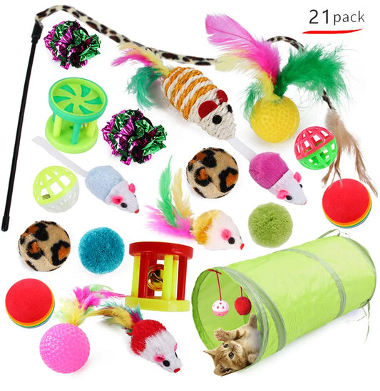 Interactive cat toy set with ball, ropes and tunnel