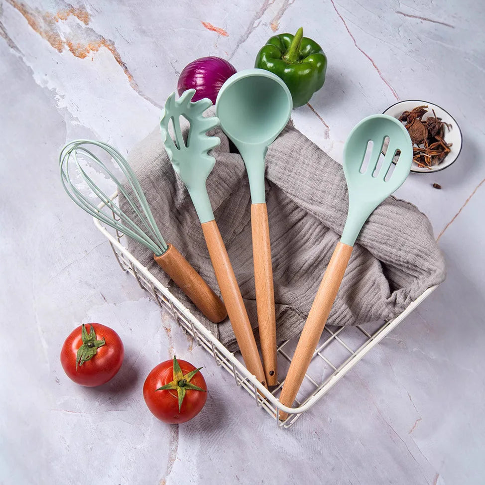 Wood-Handle 12-Piece Kitchen Utensil Set