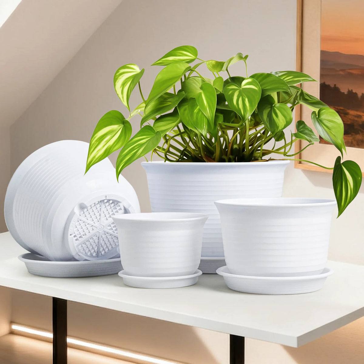 Round Resin Flower Pot with Drainage