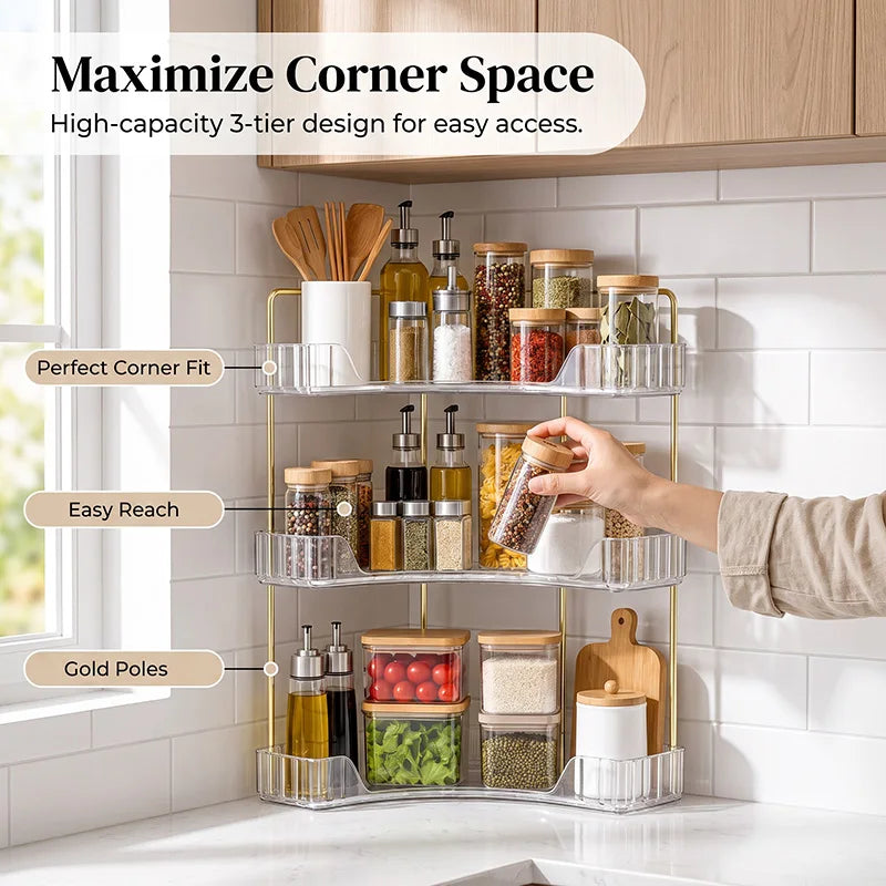 3-Tier Corner Counter Organizer — Gold Accent