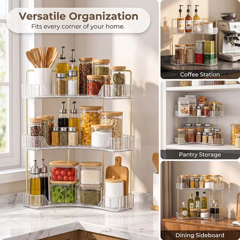 3-Tier Corner Counter Organizer — Gold Accent