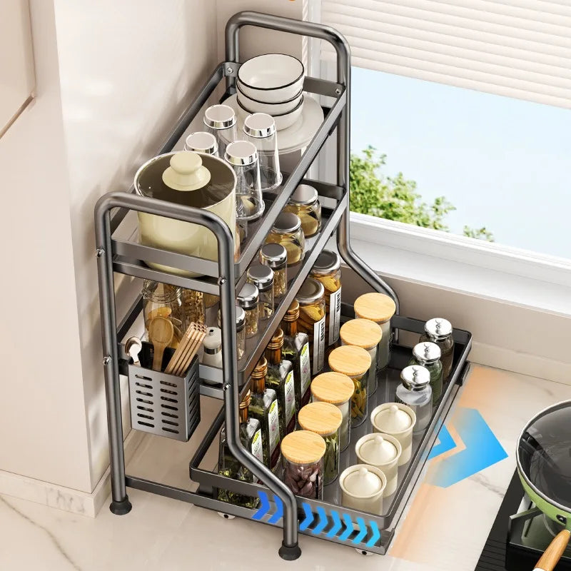 2-Tier Pull-Out Kitchen Shelf Rack