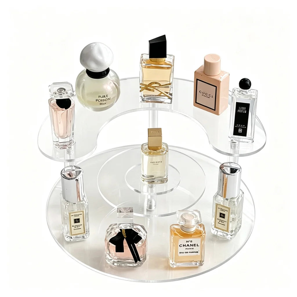 3-layer 360 rotating makeup organizer - clear acrylic spinning cosmetic storage with stacked tiers