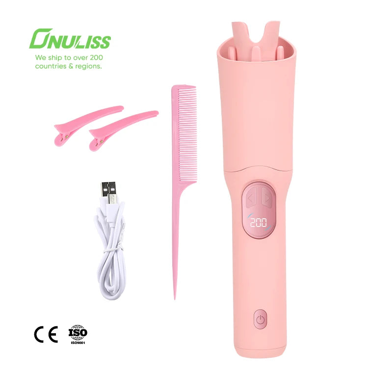 Cordless portable heated styling tool - pink rechargeable curling iron