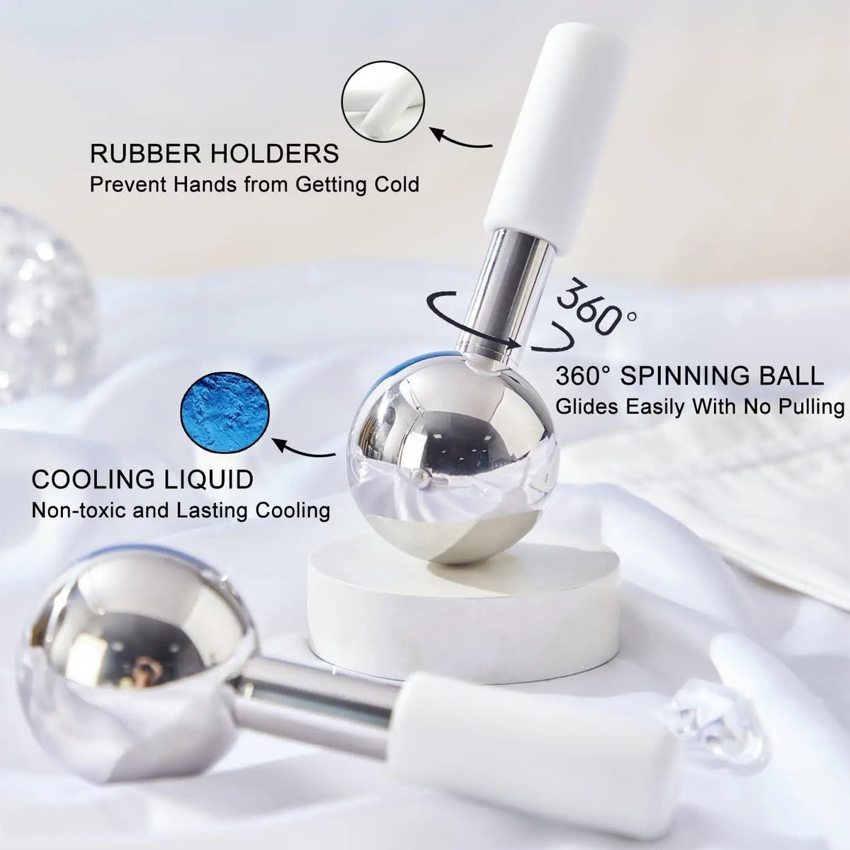 360° Rotating Stainless Steel Facial Ice Globes — Cooling Cryo Massage