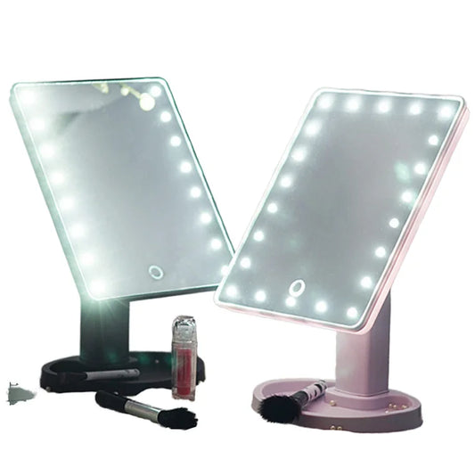 Rechargeable LED makeup mirror, foldable square design with adjustable brightness for flawless makeup application