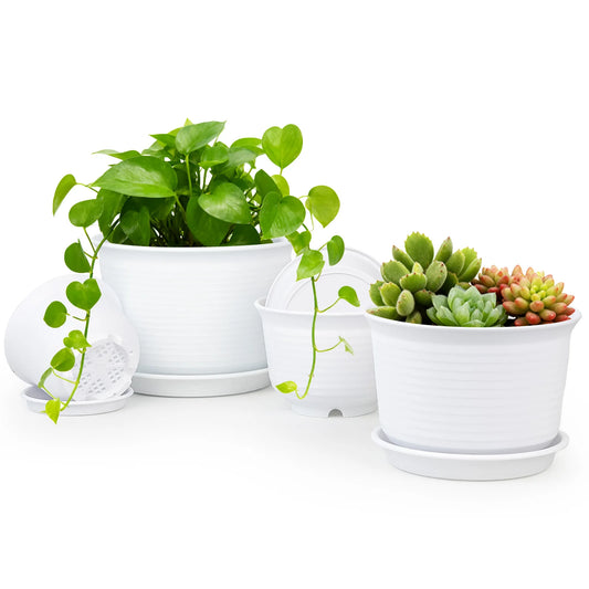 Round resin flower pot with drainage holes for indoor plants