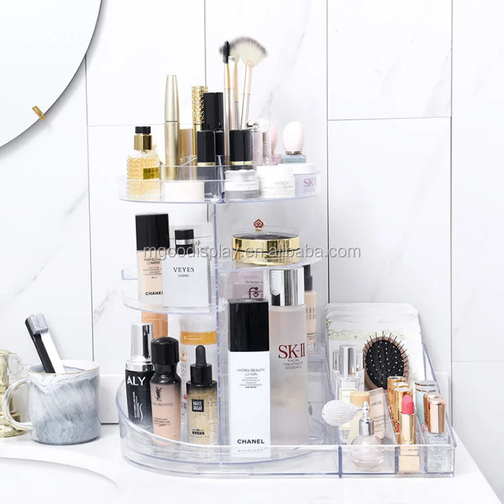 360-degree rotating acrylic makeup organizer - crystal-clear spinning cosmetic storage carousel
