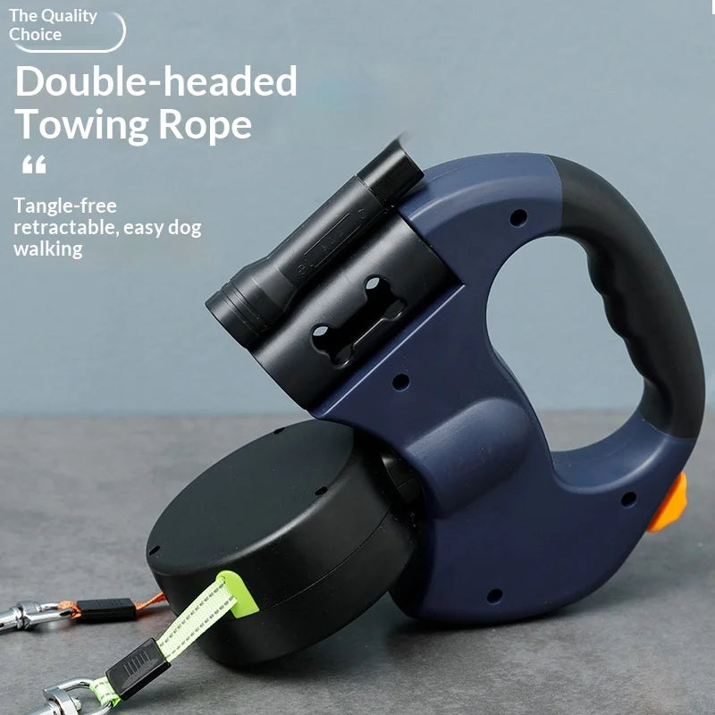 Double-headed retractable dog leash