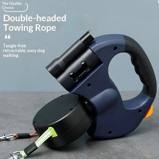 Double-headed retractable dog leash