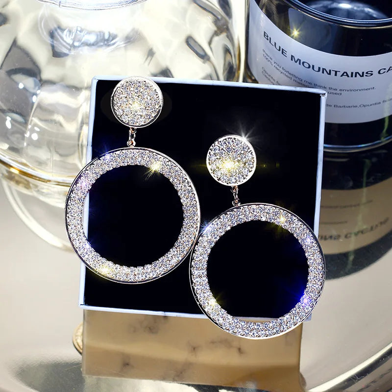 Orecchini a cerchio Fashion Shining, incastonatura di precisione, color oro e argento, orecchini con strass per donna, gioielli per matrimoni e feste