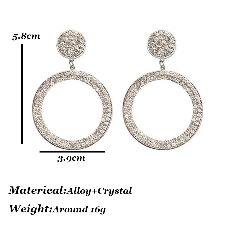 Orecchini a cerchio Fashion Shining, incastonatura di precisione, color oro e argento, orecchini con strass per donna, gioielli per matrimoni e feste