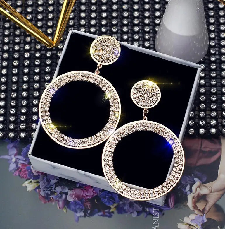 Orecchini a cerchio Fashion Shining, incastonatura di precisione, color oro e argento, orecchini con strass per donna, gioielli per matrimoni e feste