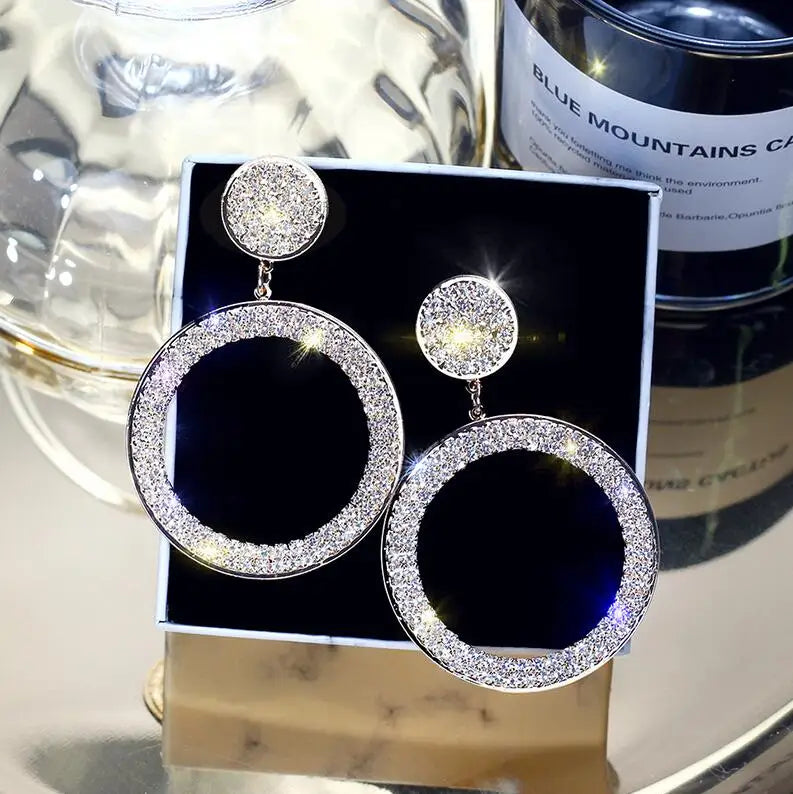 Orecchini a cerchio Fashion Shining, incastonatura di precisione, color oro e argento, orecchini con strass per donna, gioielli per matrimoni e feste