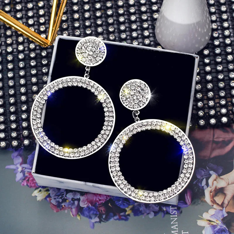 Orecchini a cerchio Fashion Shining, incastonatura di precisione, color oro e argento, orecchini con strass per donna, gioielli per matrimoni e feste