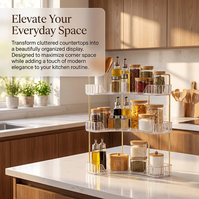 3-Tier Corner Counter Organizer — Gold Accent