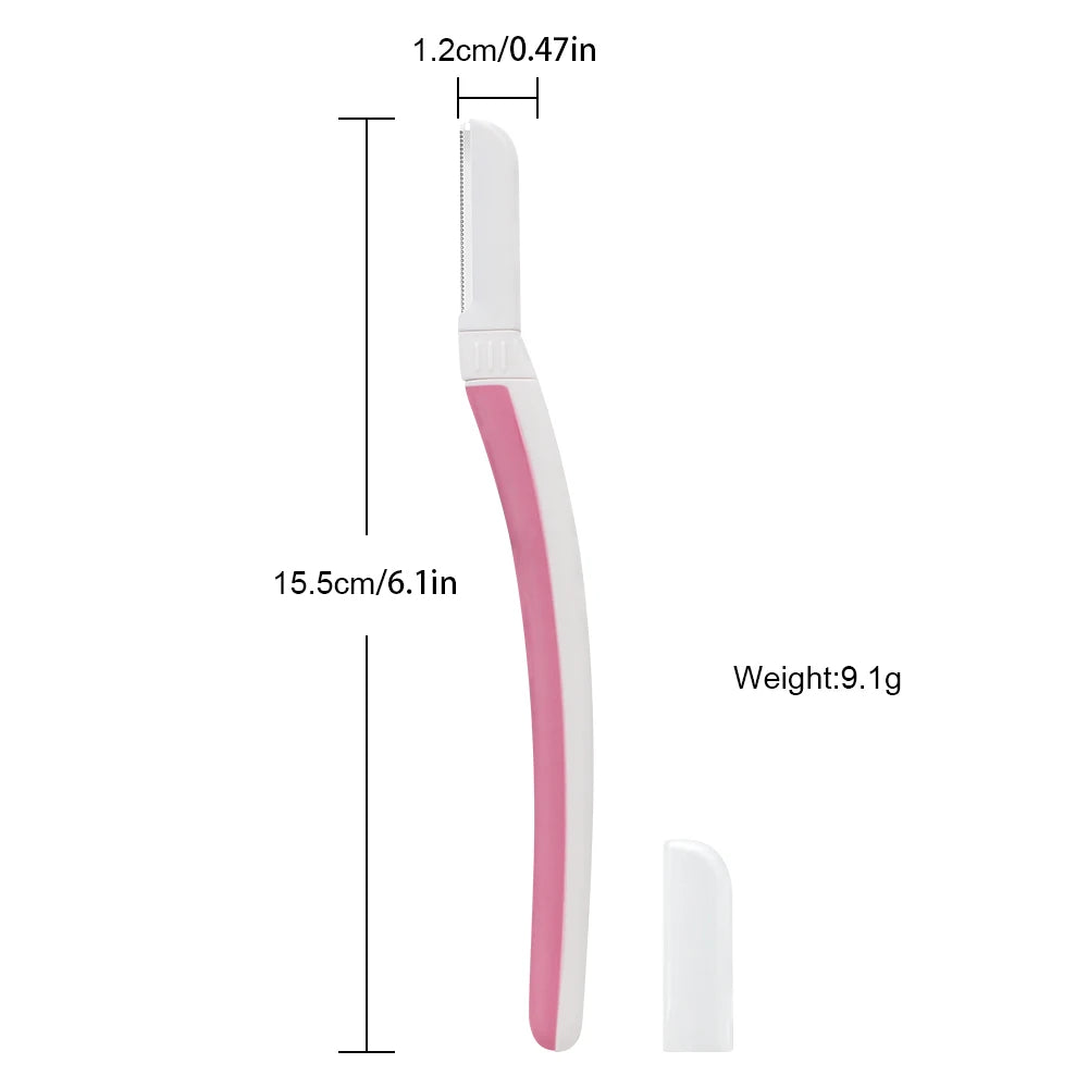 Stainless-steel dermaplaning eyebrow razor with replaceable precision head for facial hair and peach-fuzz removal