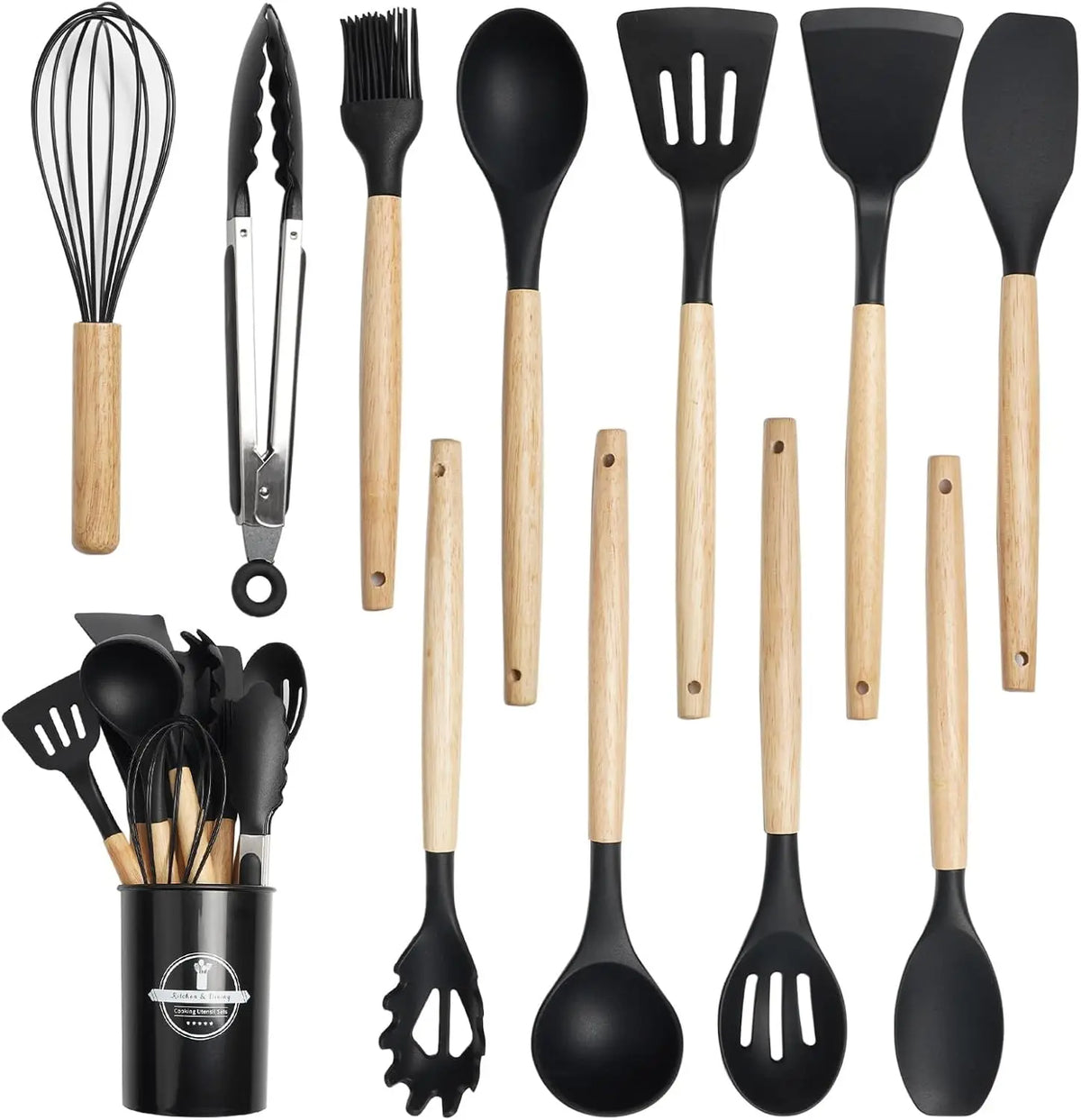 Wood-Handle 12-Piece Kitchen Utensil Set