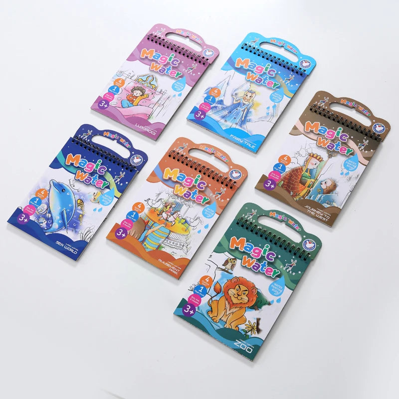 Reusable Water Reveal Coloring Book for Kids – Mess-Free Magic Water Painting Book