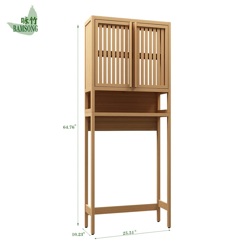 Bamboo over-toilet storage cabinet water-resistant bathroom organizer