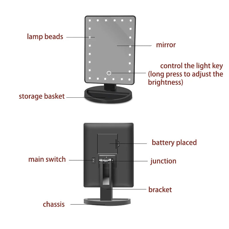 Rechargeable LED Makeup Mirror — Foldable, Adjustable Brightness