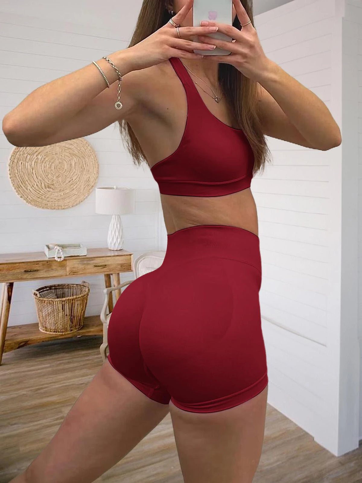 Pantaloncini da yoga a vita media con tre pannelli da donna, compressione moderata per controllo addominale e effetto push-up, pantaloncini sportivi sexy da 3 pollici per glutei a pesca