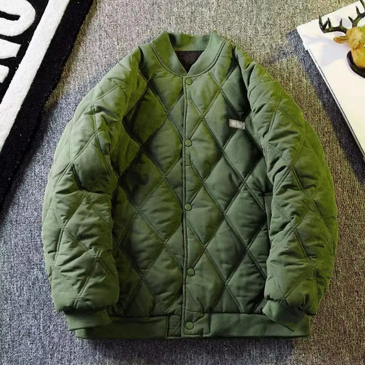 Men's Winter Padded Bomber Jacket – Quilted, Loose Fit