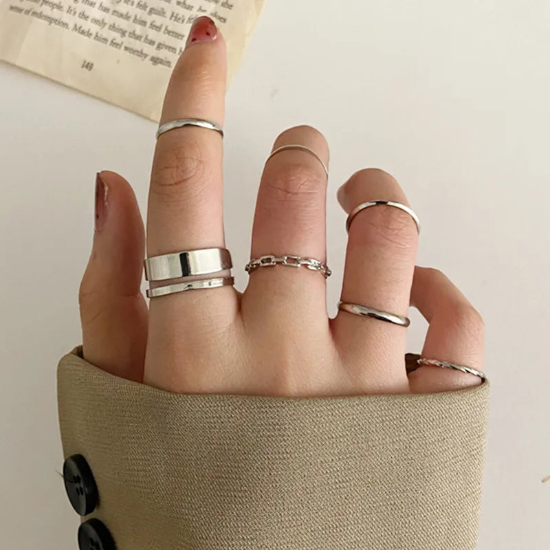 Silver Crystal Rings Set