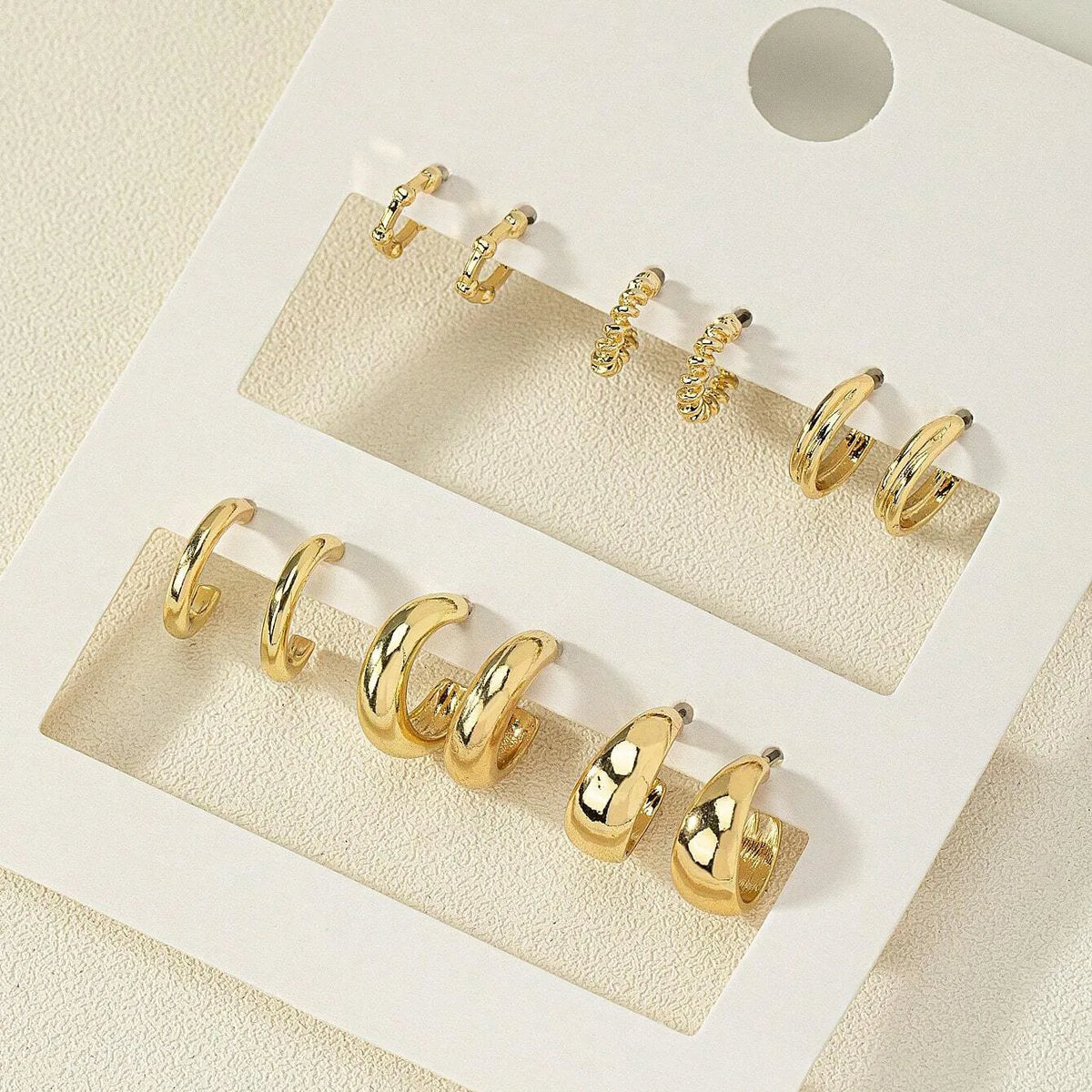 6-tlg. Edelstahl-Wassertropfen-Creolen-Set für Damen, europäischer und amerikanischer minimalistischer glatter Kreis-Ohrring-Schmuck