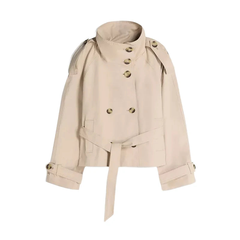 Damen-Trenchcoat zum Schnüren – Stehkragen, zweireihig