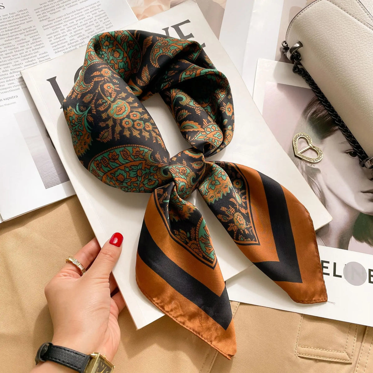Foulard pour femme 70X70cm mode 2025, imprimé, pashmina, foulard en soie, châle carré, bandeau décoratif, tour de cou, design de luxe, bandana