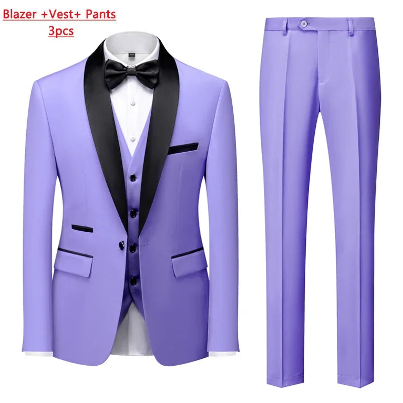 Men's 3-Piece Polyester Viscose Formal Suit – Blazer, Vest & Pants