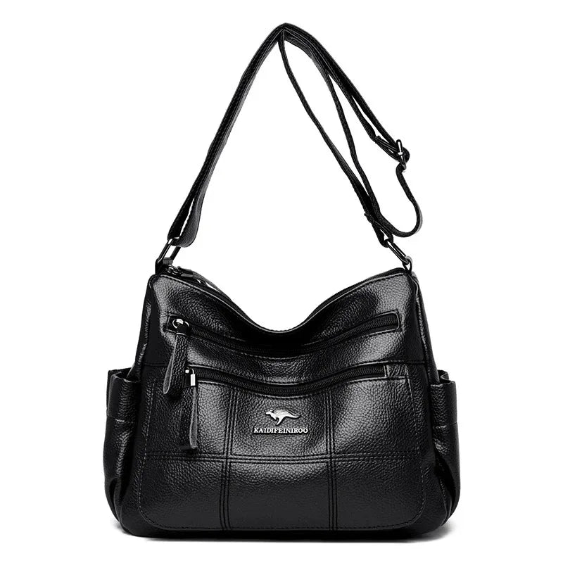 Women's Split Leather 3-Layer Tote Shoulder Crossbody Handbag