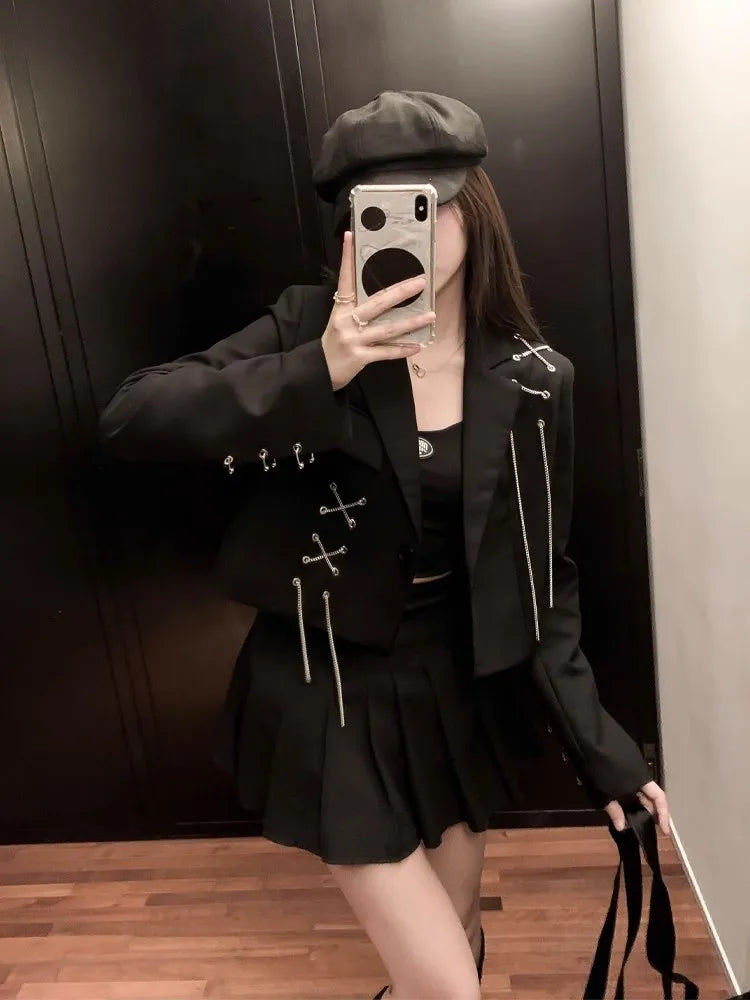 Women's Punk Gothic Cropped Blazer – Metal Chain